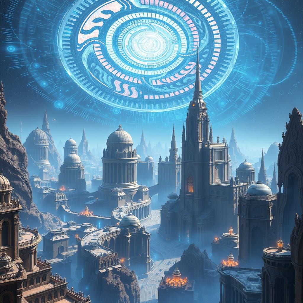 Surreal Hyperspace Metropolis in Ethereal Blue Radiance