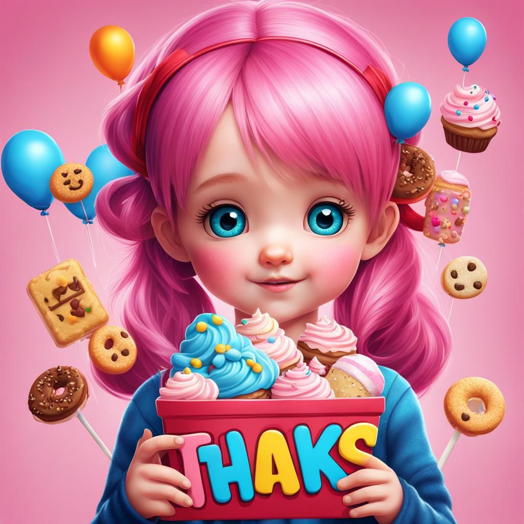 Cute Girl with Sign of Thanks and Love