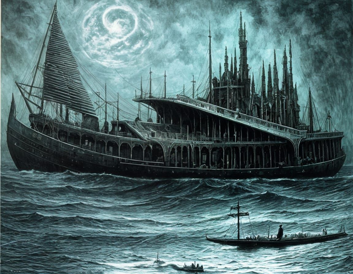 Ghost Ship at Night: Surreal Dark Art