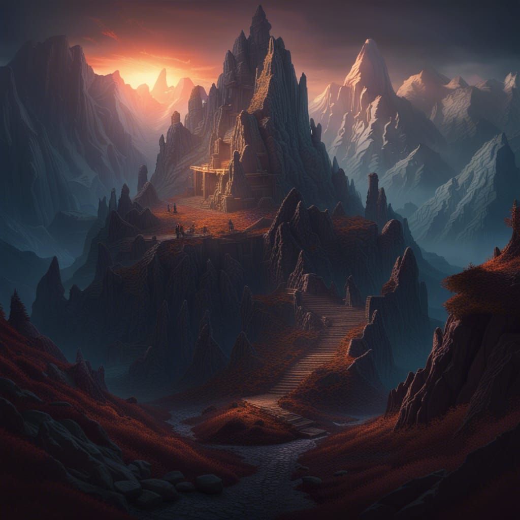 Epic Mountain Peak in Dark Fantasy Style