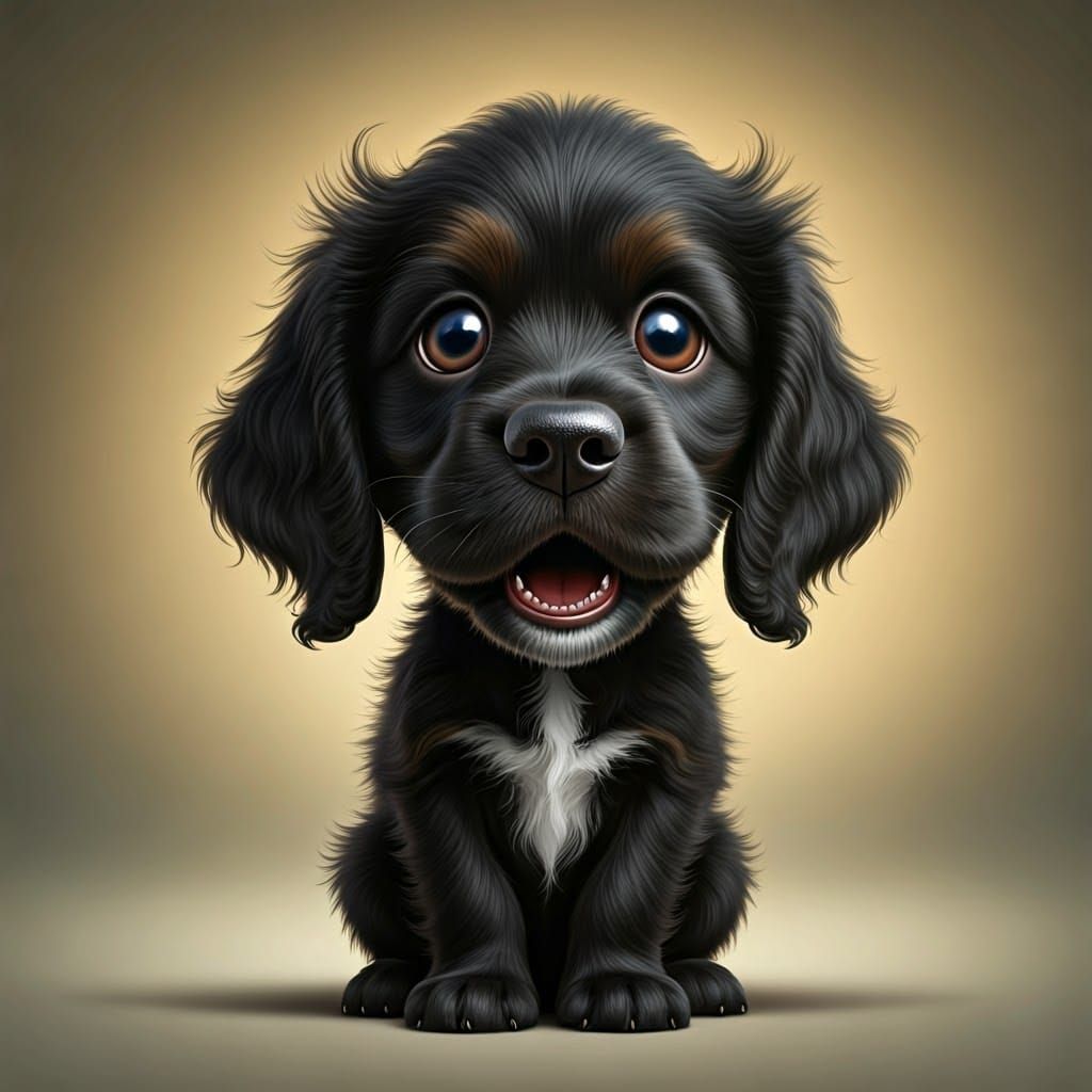 wacky adorable screaming look black labradoodle puppy. Funny...