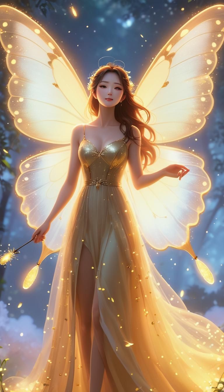 Ethereal Fairy with Fireflies in Anime Style