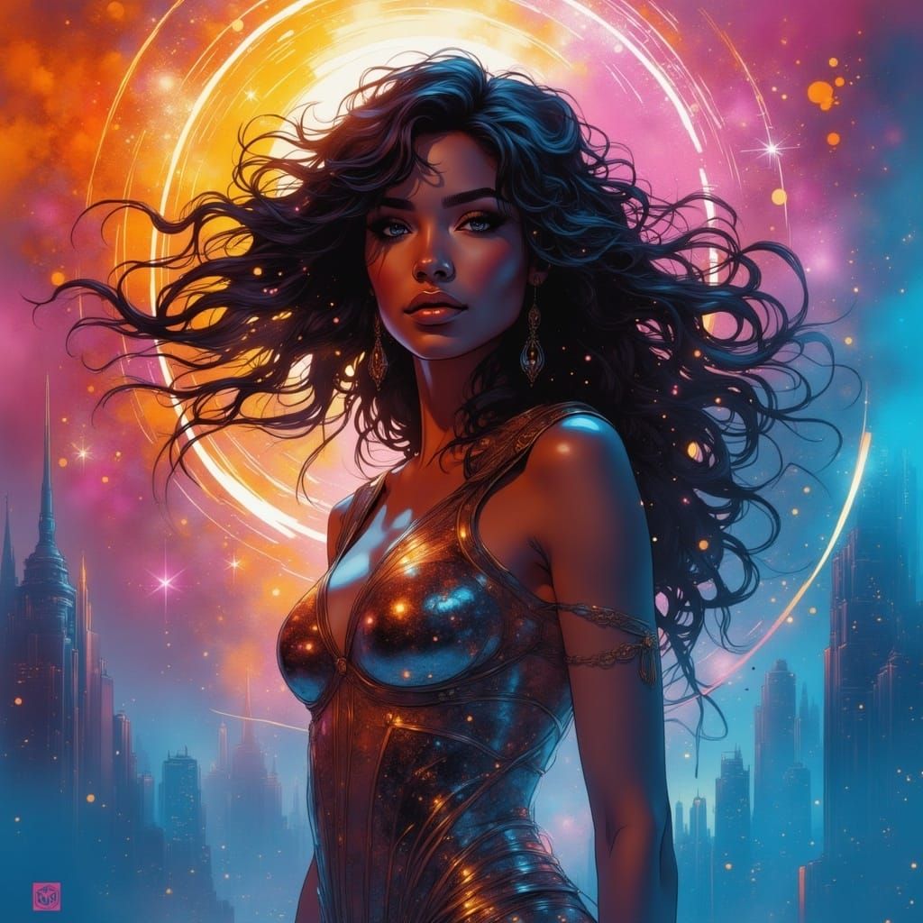 Ethereal Fantasy Goddess in Hyperdetailed, Cyberpunk-Inspire...