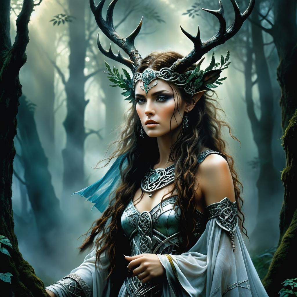 Celtic Deity Portrait in Ethereal Oil Painting Style