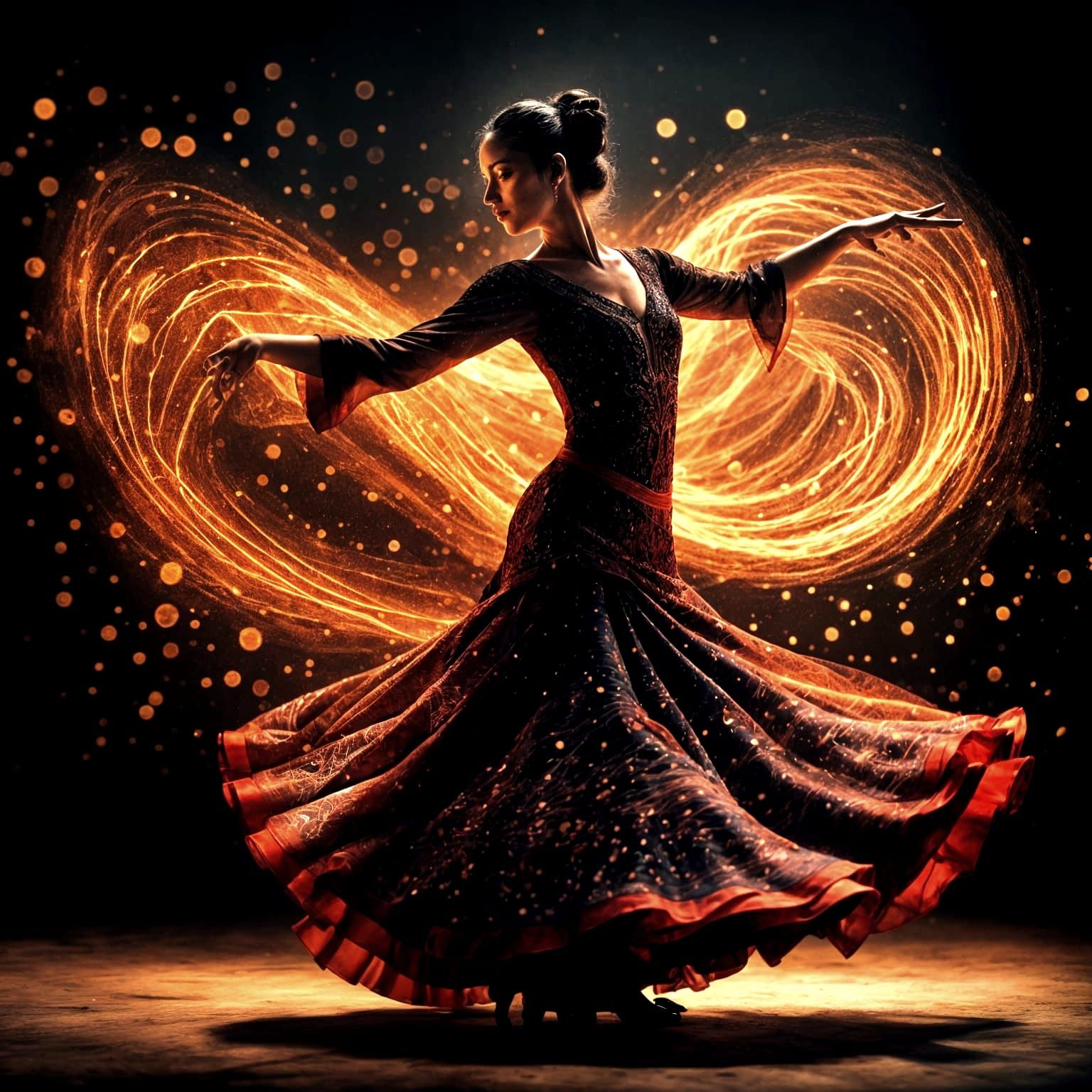 Flamenco Dancer in Musical Notation Dress