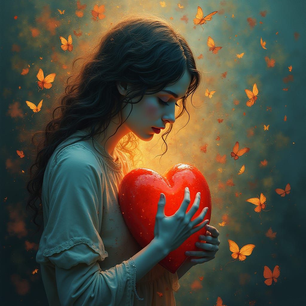 Heartache in Dreamlike Scene: A Whimsical Digital Illustrati...