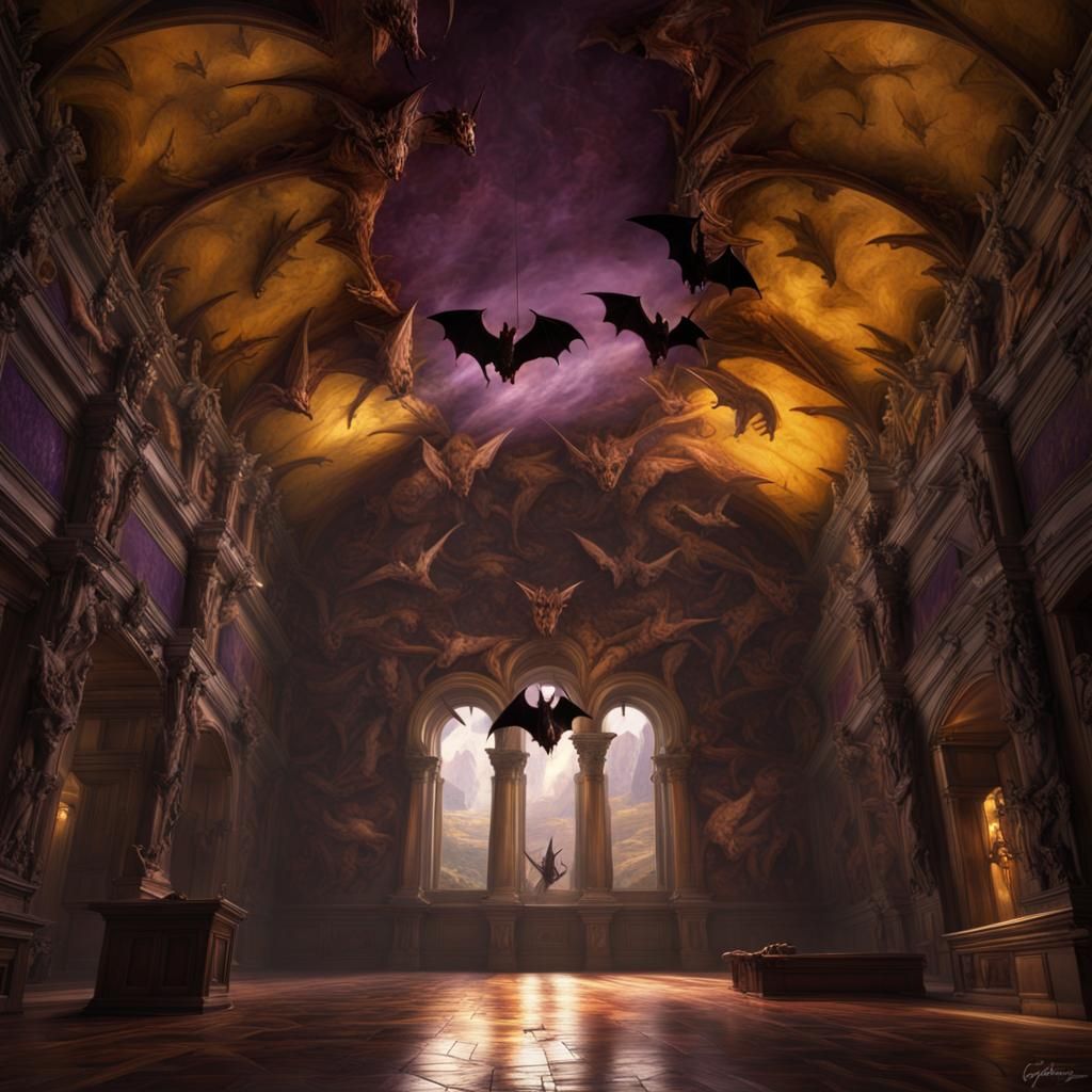 Vampire Bats in Sistine Chapel: Dark Fantasy Art