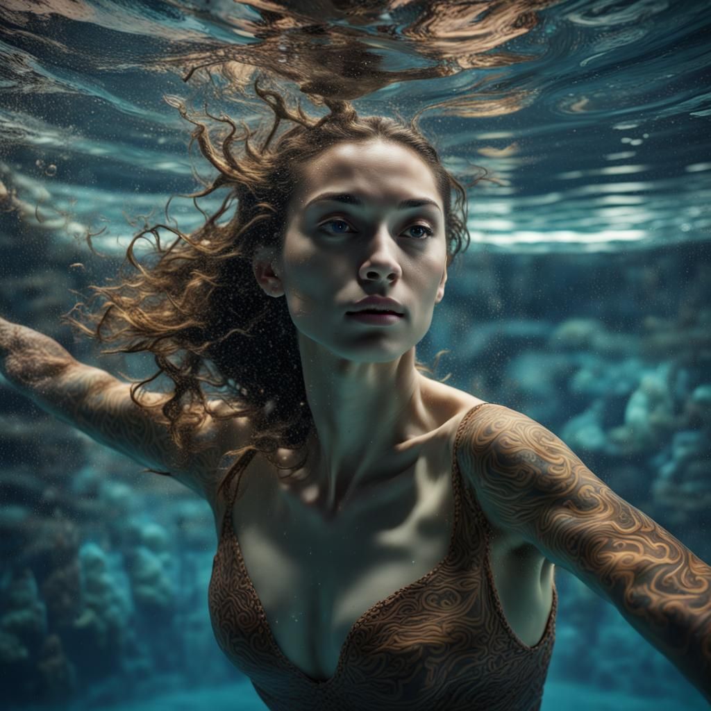 Underwater Ballet: Hyperrealistic Woman in Swimming Pool