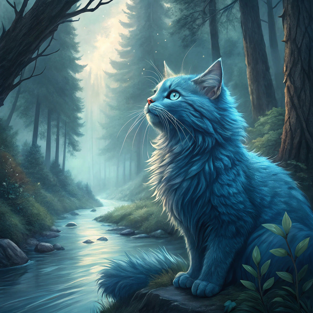 Detailed Matte Painting of a Blue Fluffy Cat
