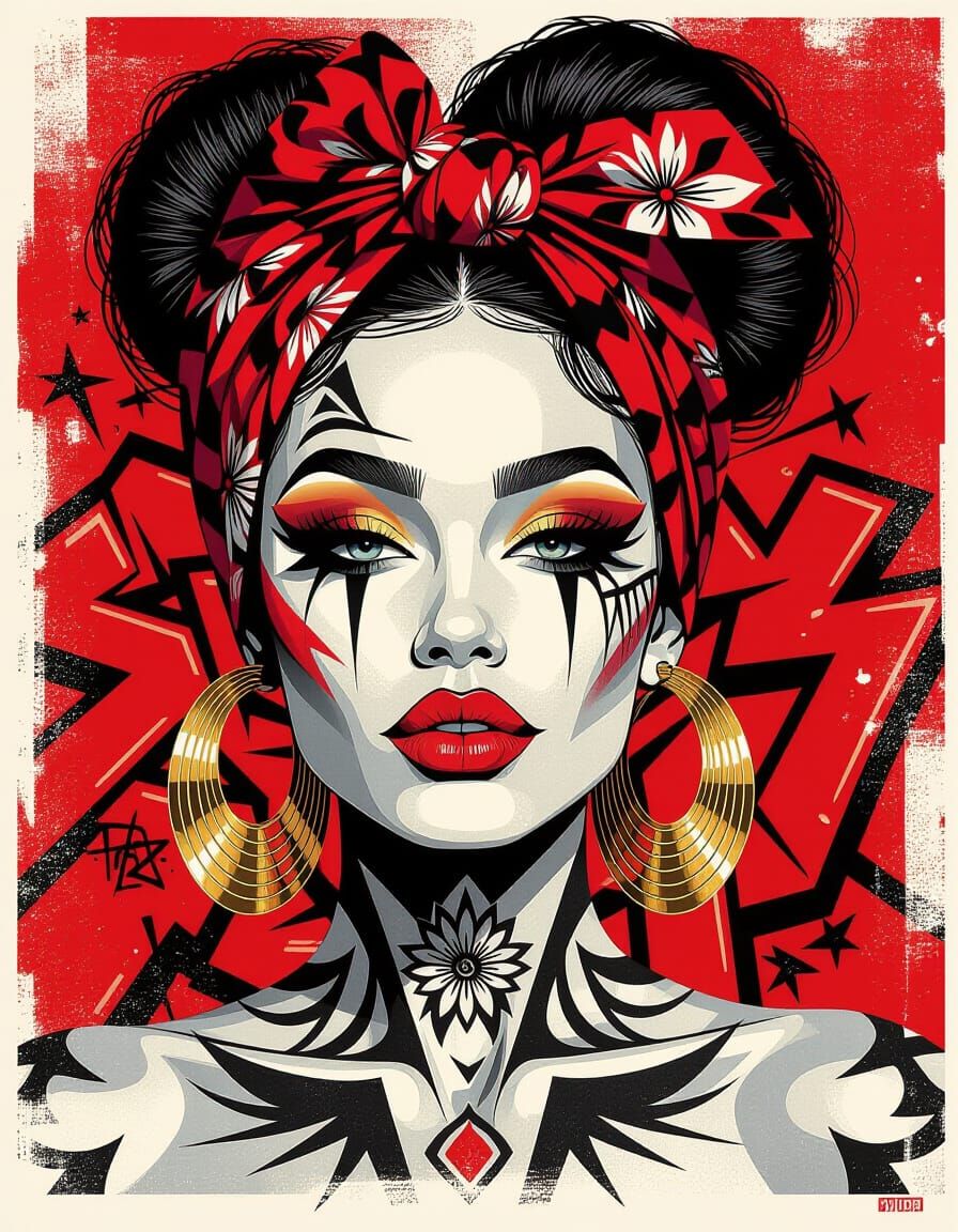 Model in Graffiti Pop Art with White Paint