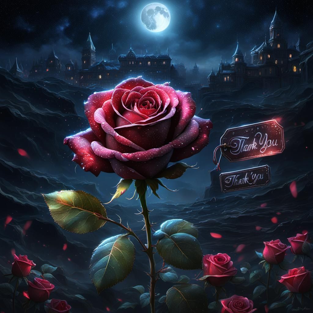 Sparkling Rose at Night: Digital Matte Painting