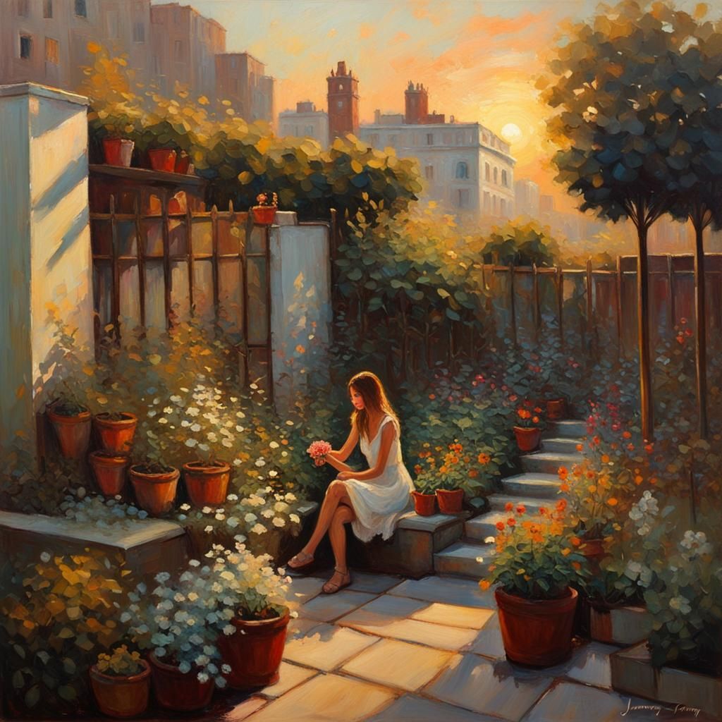 Un lindo jardín en una terraza