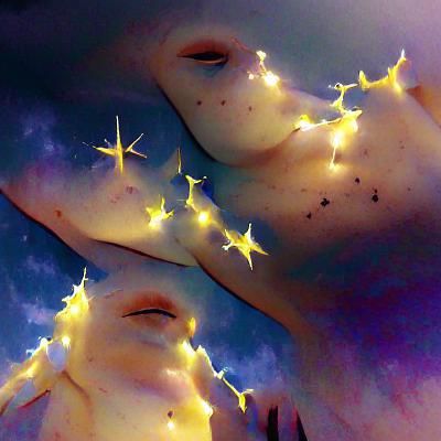 Stardust Figures Descending From Night Sky