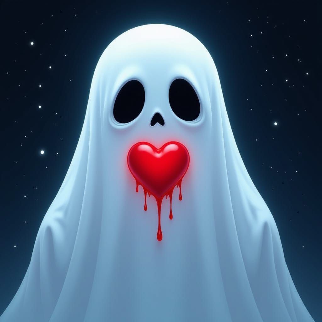 Ghostly Figure With Heart Mouth in Hyper-Realistic Digital A...