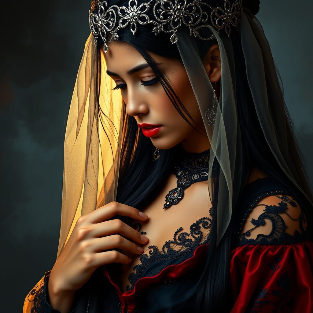 Latina Woman in Gothic Bohemian Style with Veil