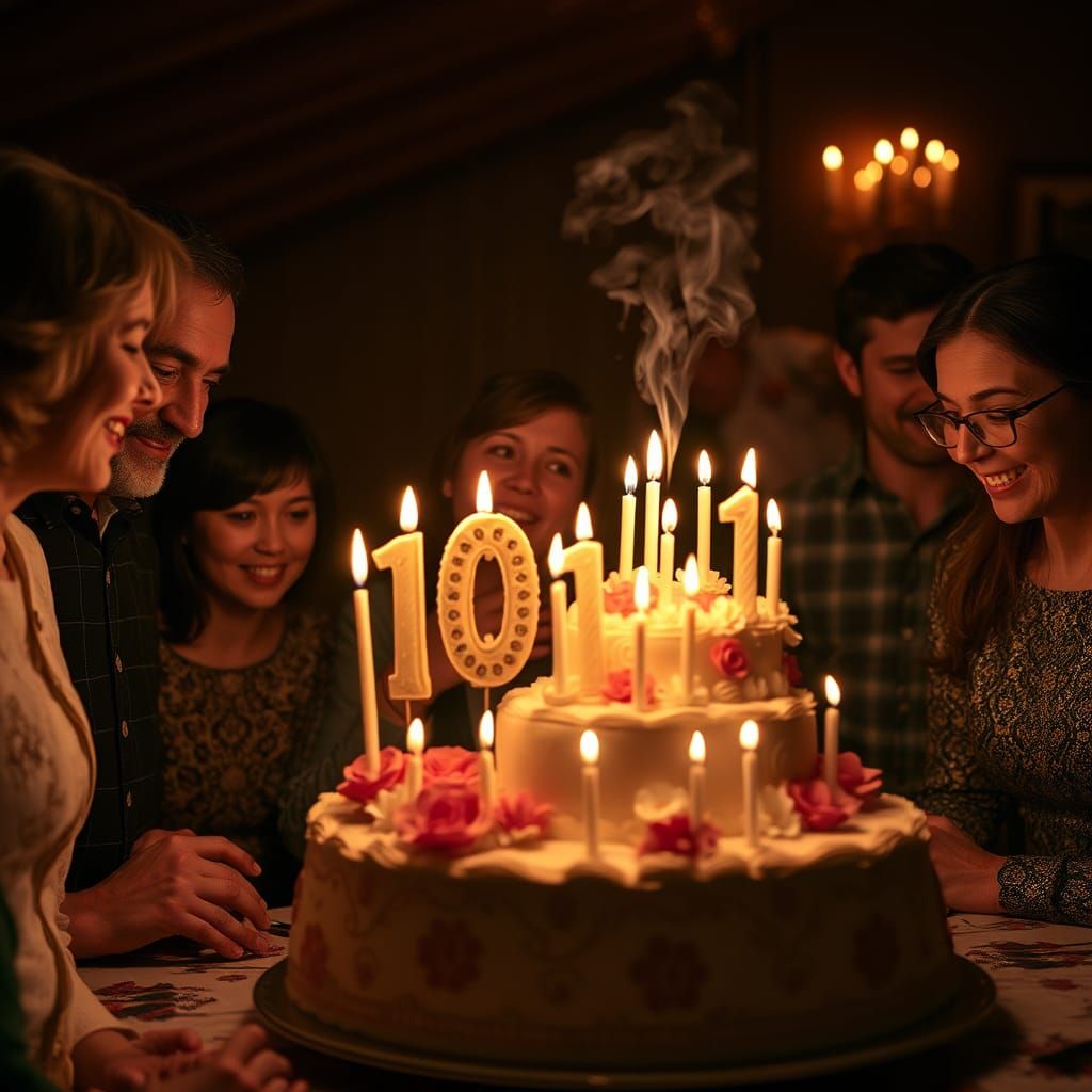 Centenarian's 101st Birthday Party in Hyperrealistic Style