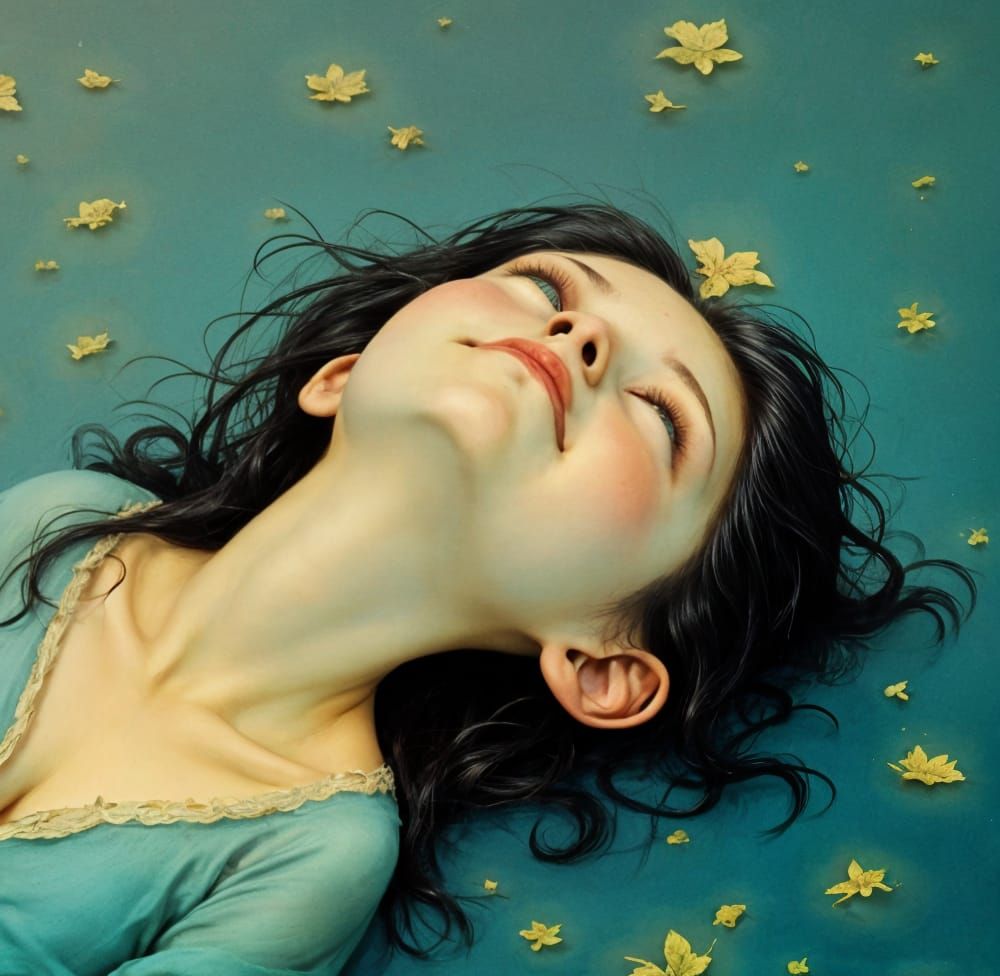 Ophelia in water by Oliver Jeffers <lora:SD3-5 L:1.0>