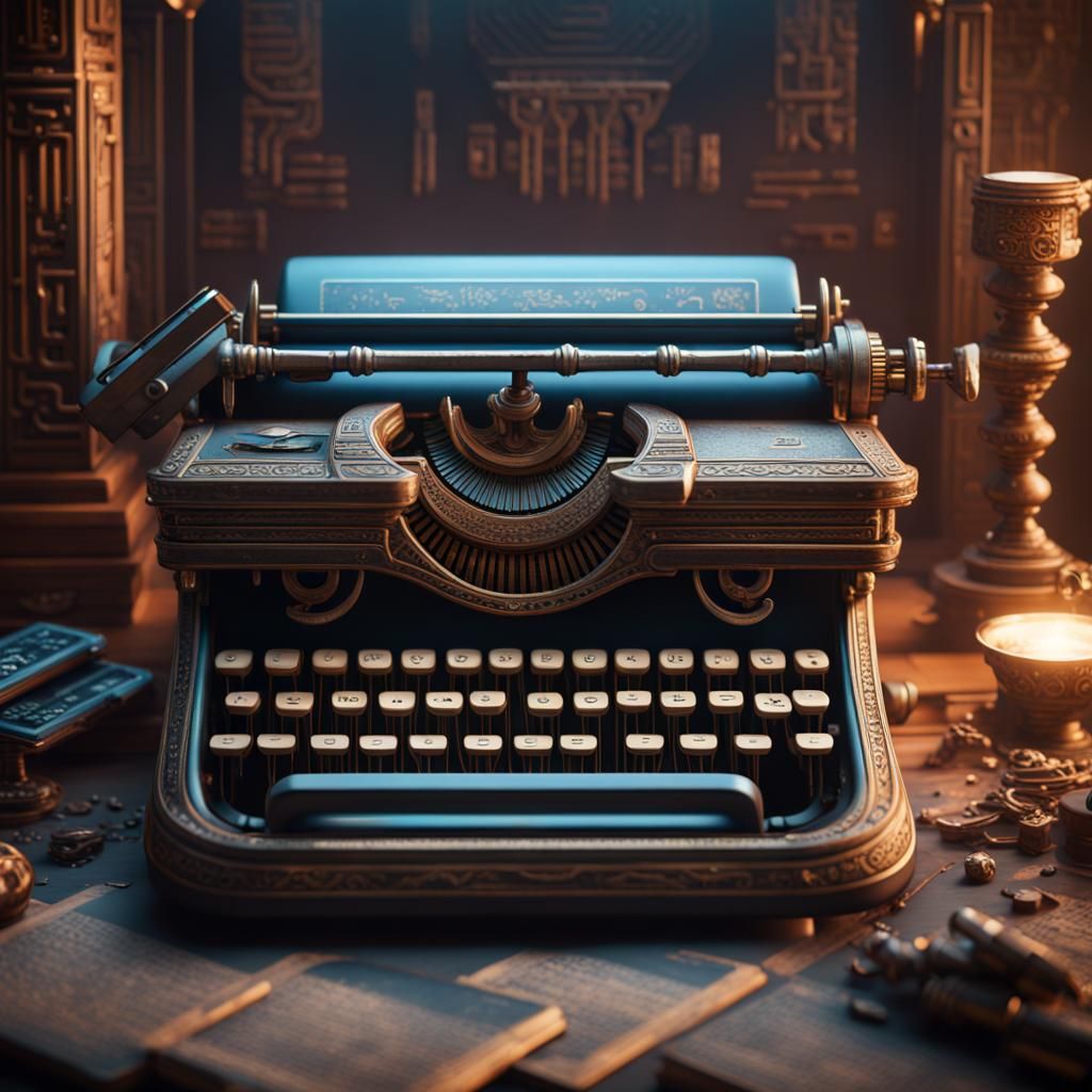 Hieroglyphic Typewriter: Detailed Fantasy Concept Art