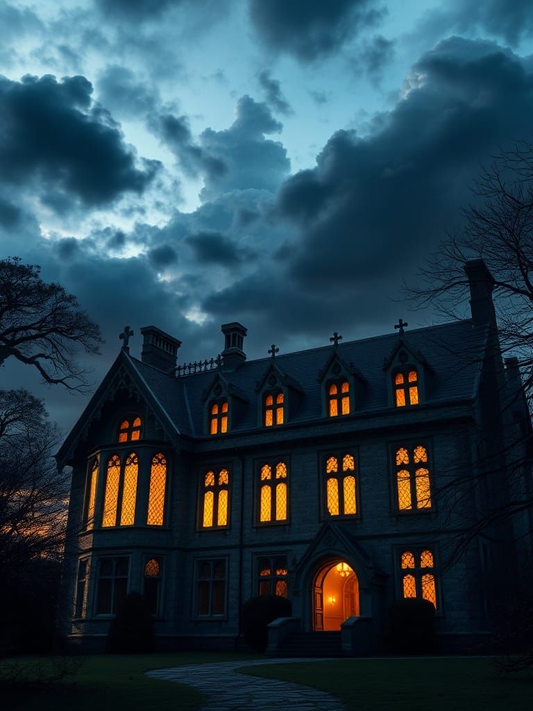Gothic Manor in Twilight: A Surrealist Vision