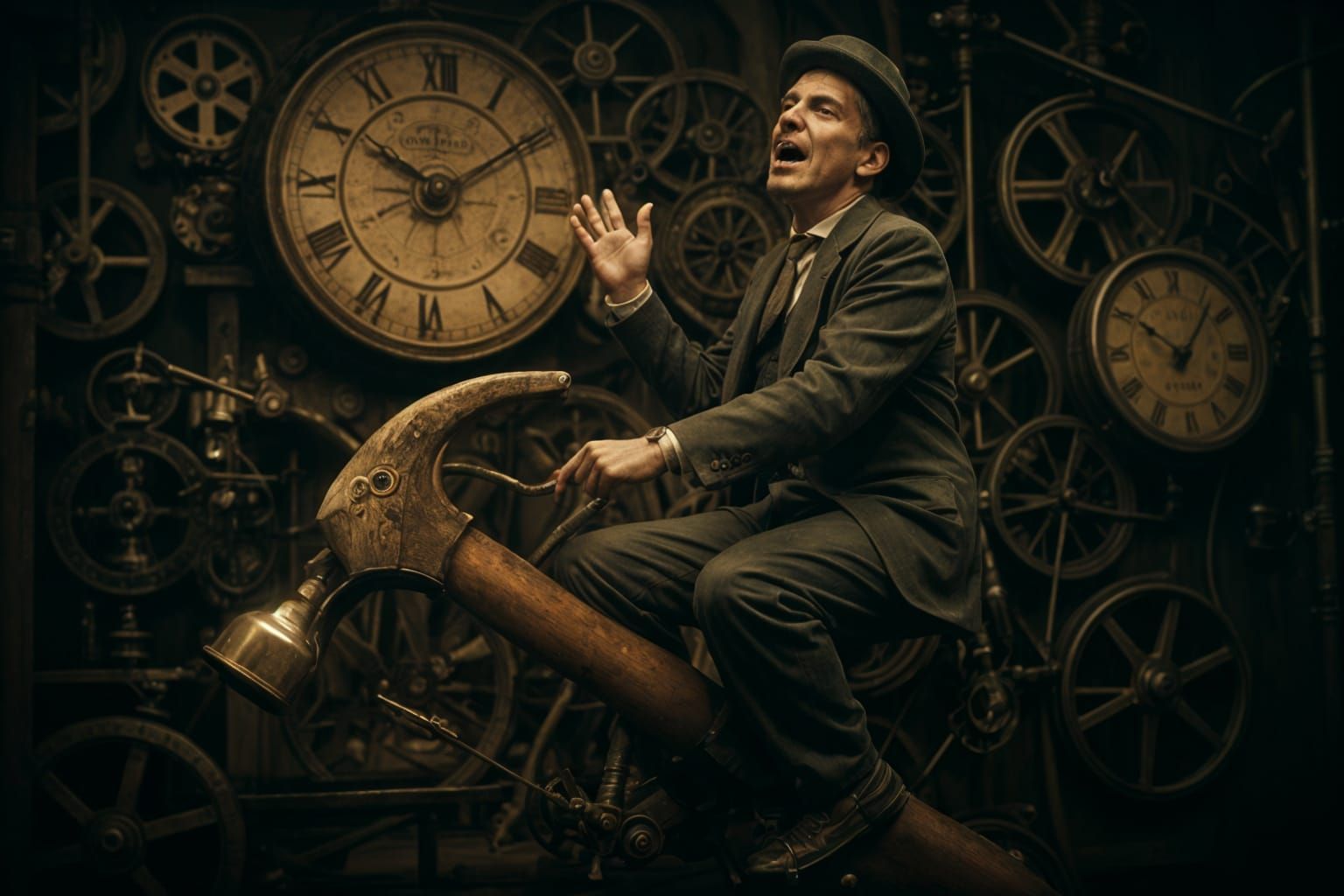 Man Rides Hammer in Absurdist Terry Gilliam Style