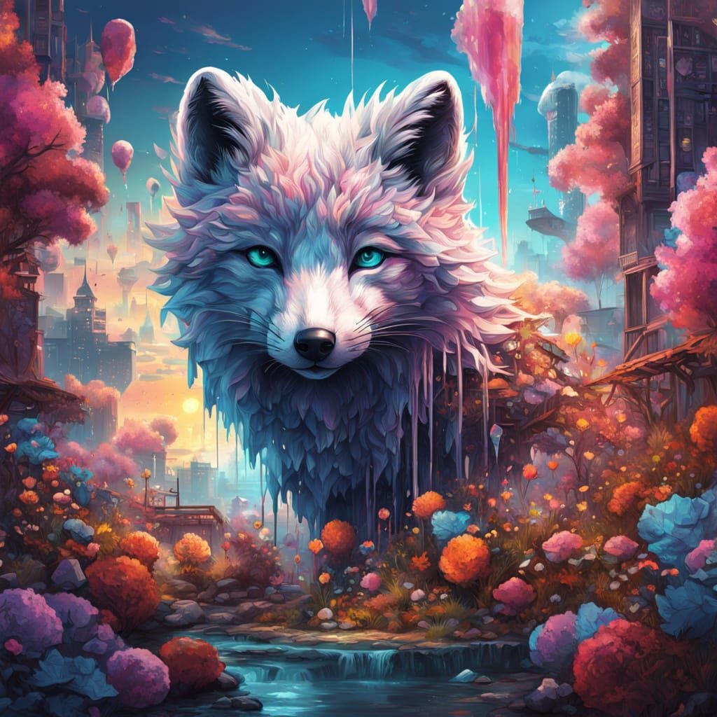 Whimsical Arctic Fox frolics in Crystal Garden