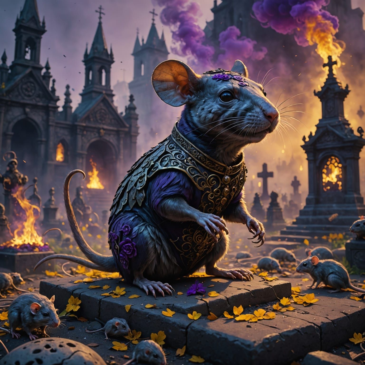 Ethereal Day of the Dead Rat in a Graveyard
