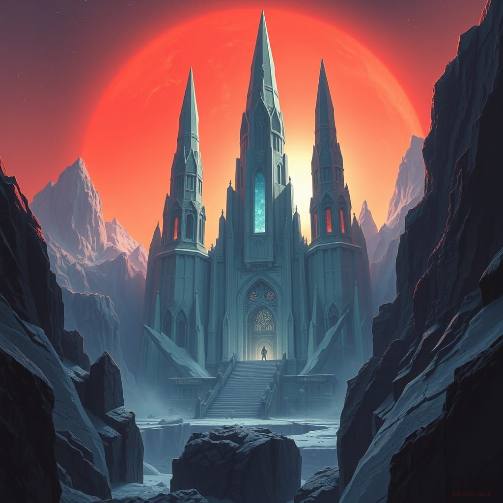 Ethereal Sith Temple Amidst Icy Dwarf Planet's Crystal Spire...