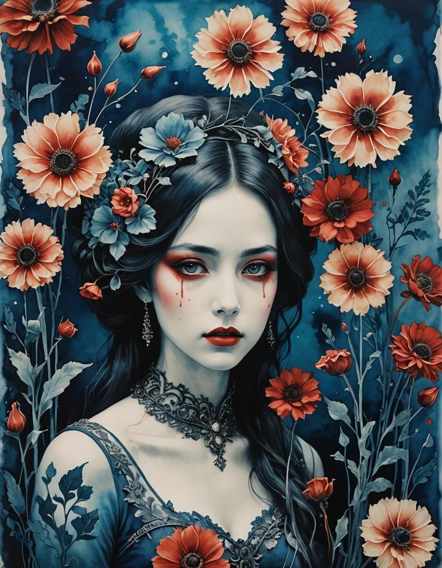 Ethereal Gothic Princess in Massive Mirror