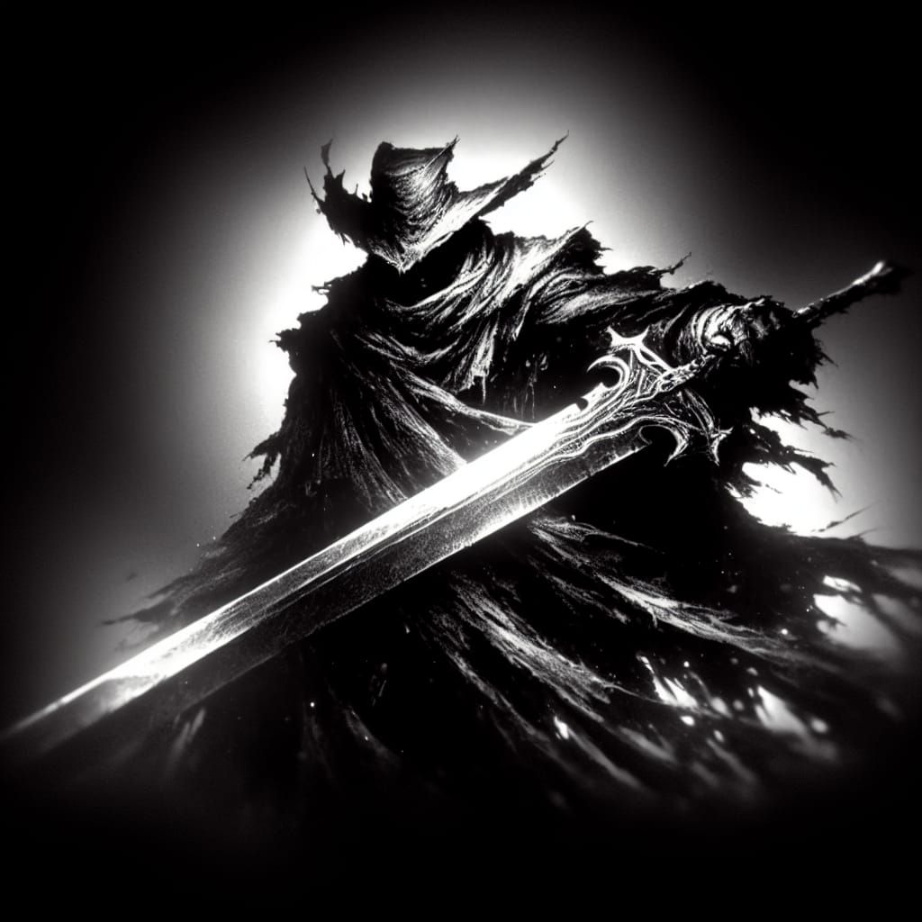 Dark Swordsman in Eerie Fantasy Cartoon