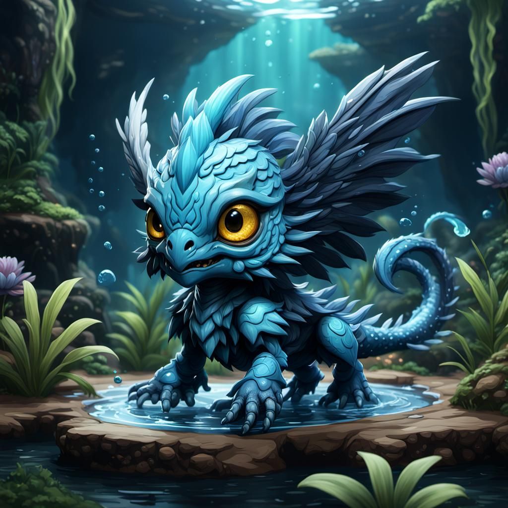 Chibi Water Cockatrice Fantasy Concept Art