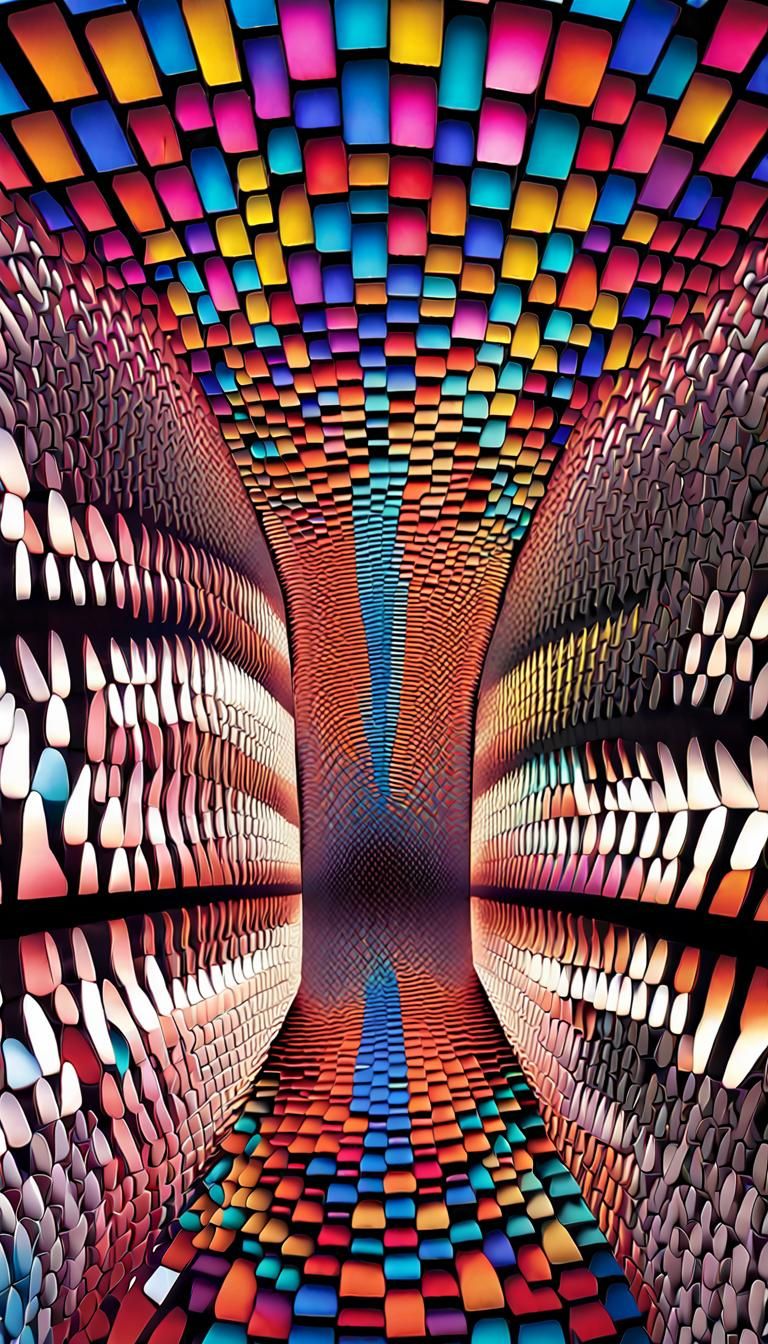Hall of Infinite Mirrors: Psychedelic 3D Illustration