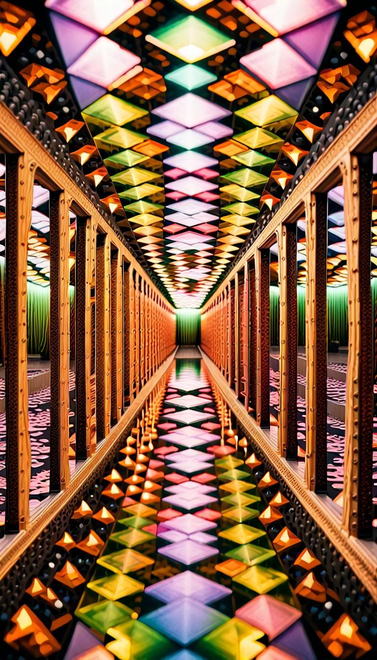 Infinite Reflections: A 3D Psychedelic Hall of Mirrors