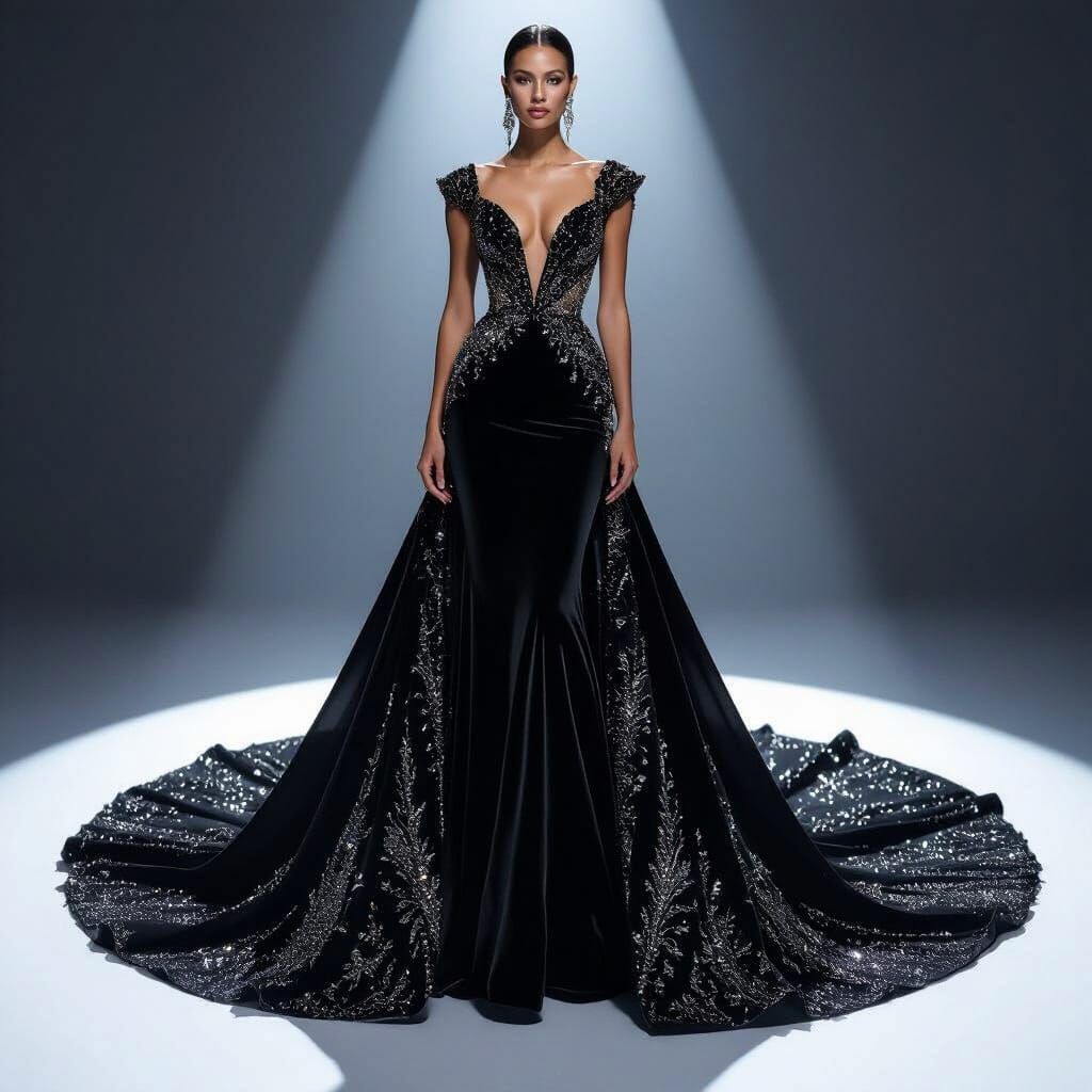 Midnight Black Gown with Diamond Sparkle