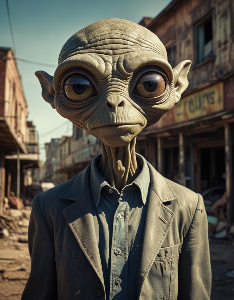 Hyperrealistic Alien Portrait in Offbeat Sci-Fi Style