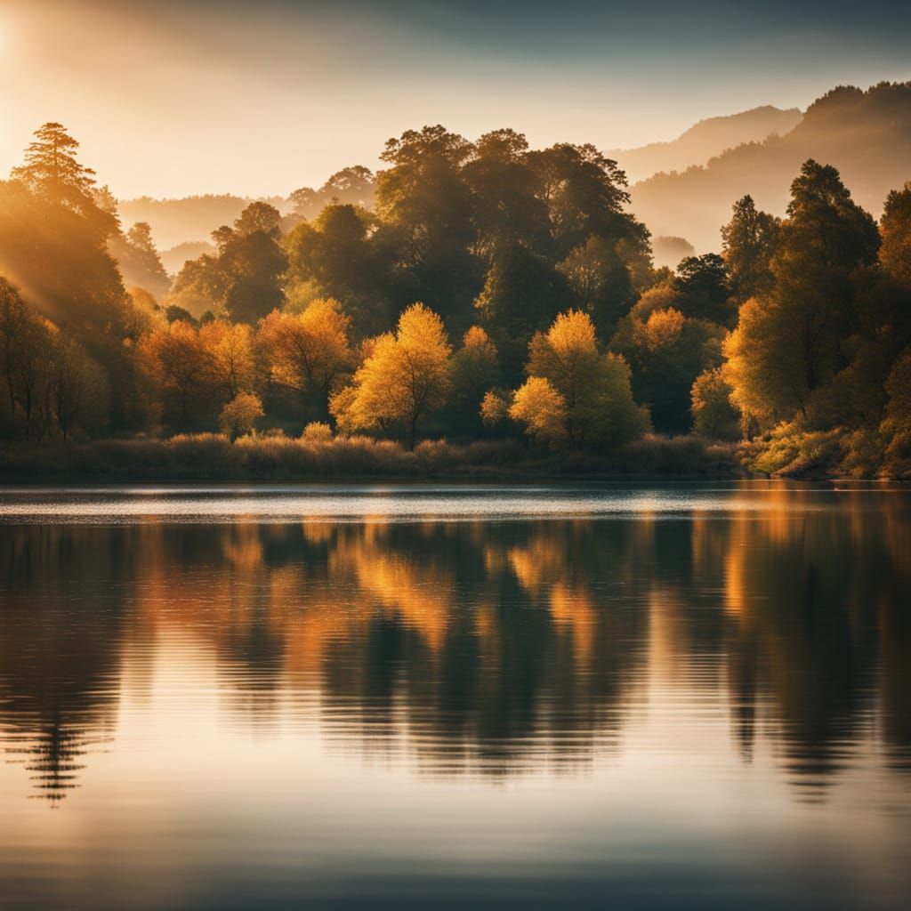 Lakeside Serenity in Golden Light