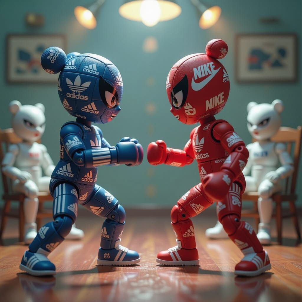 Logo Dolls Battle: Adidas vs Nike in Concept Art Style
