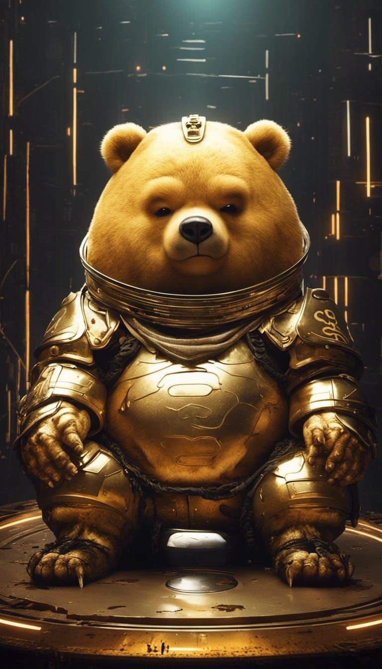 Chibi Samurai Bear in Electrified Biopunk Storm