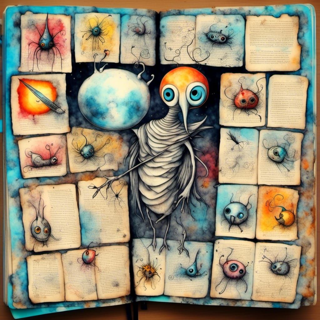 Surreal Trio: Devil, Saint, and Fairy in Abstract Art