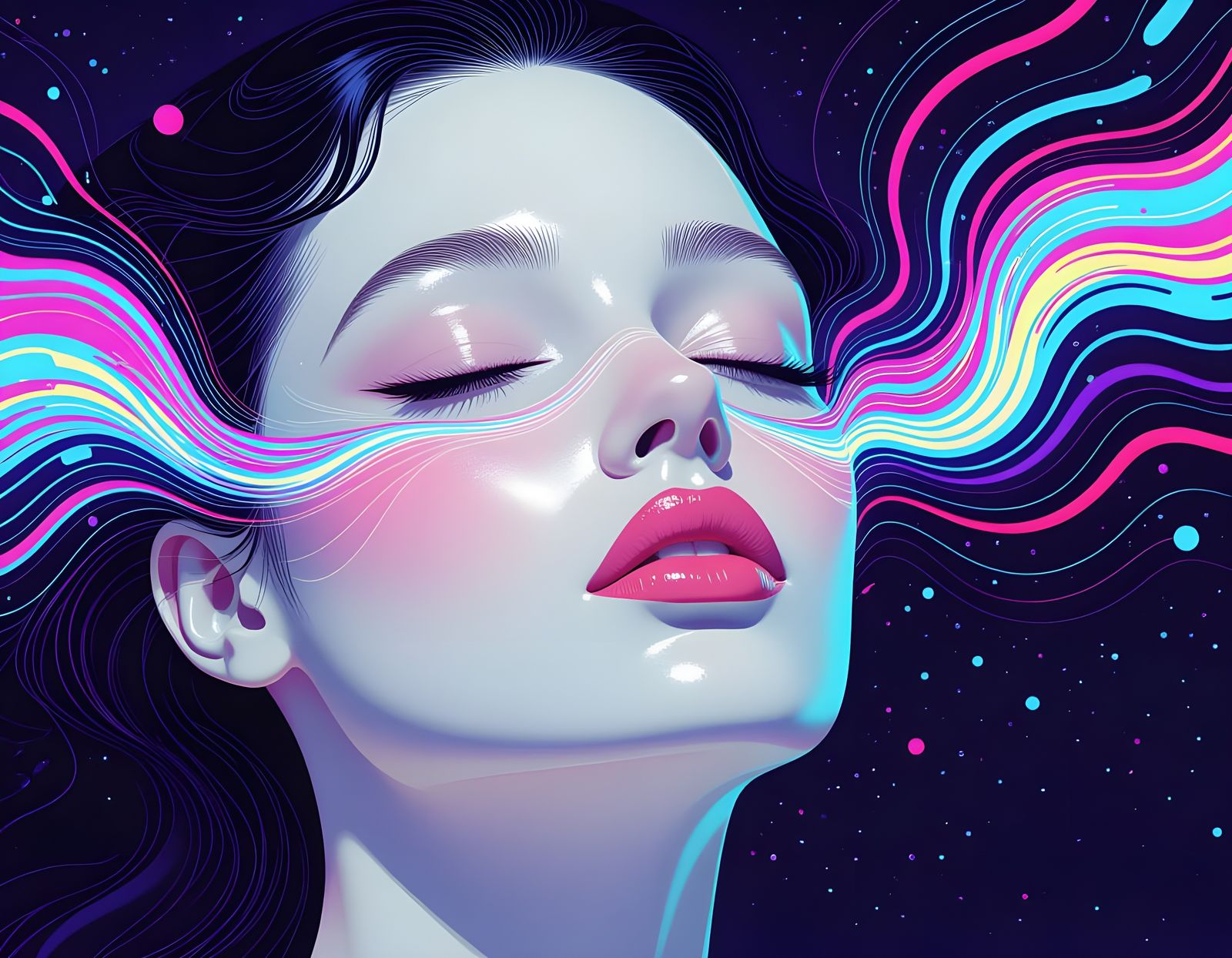 Glitch Portrait: Albino Woman Melting into Cosmic Static