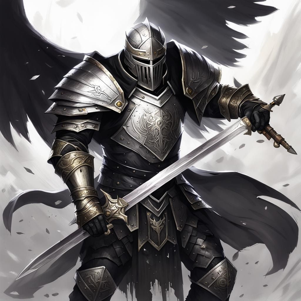 Fallen Aasimar Paladin with Glowing Sword