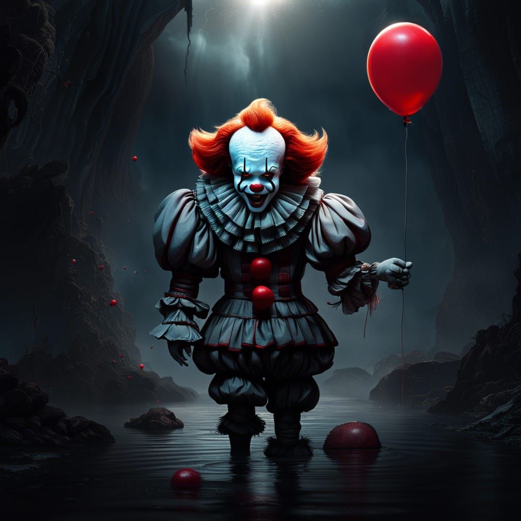 Pennywise with Red Balloon: Detailed Digital Painting