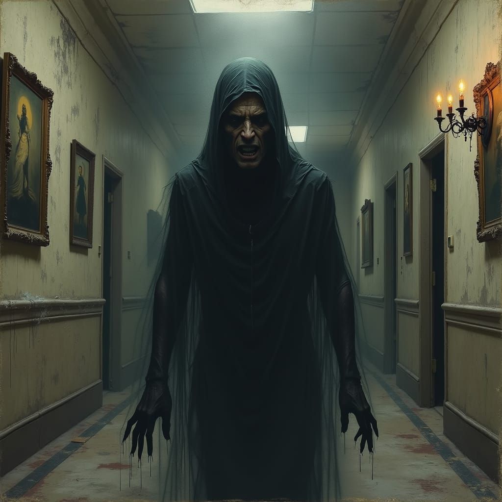 Anguished Figure in Asylum, Watercolor Style