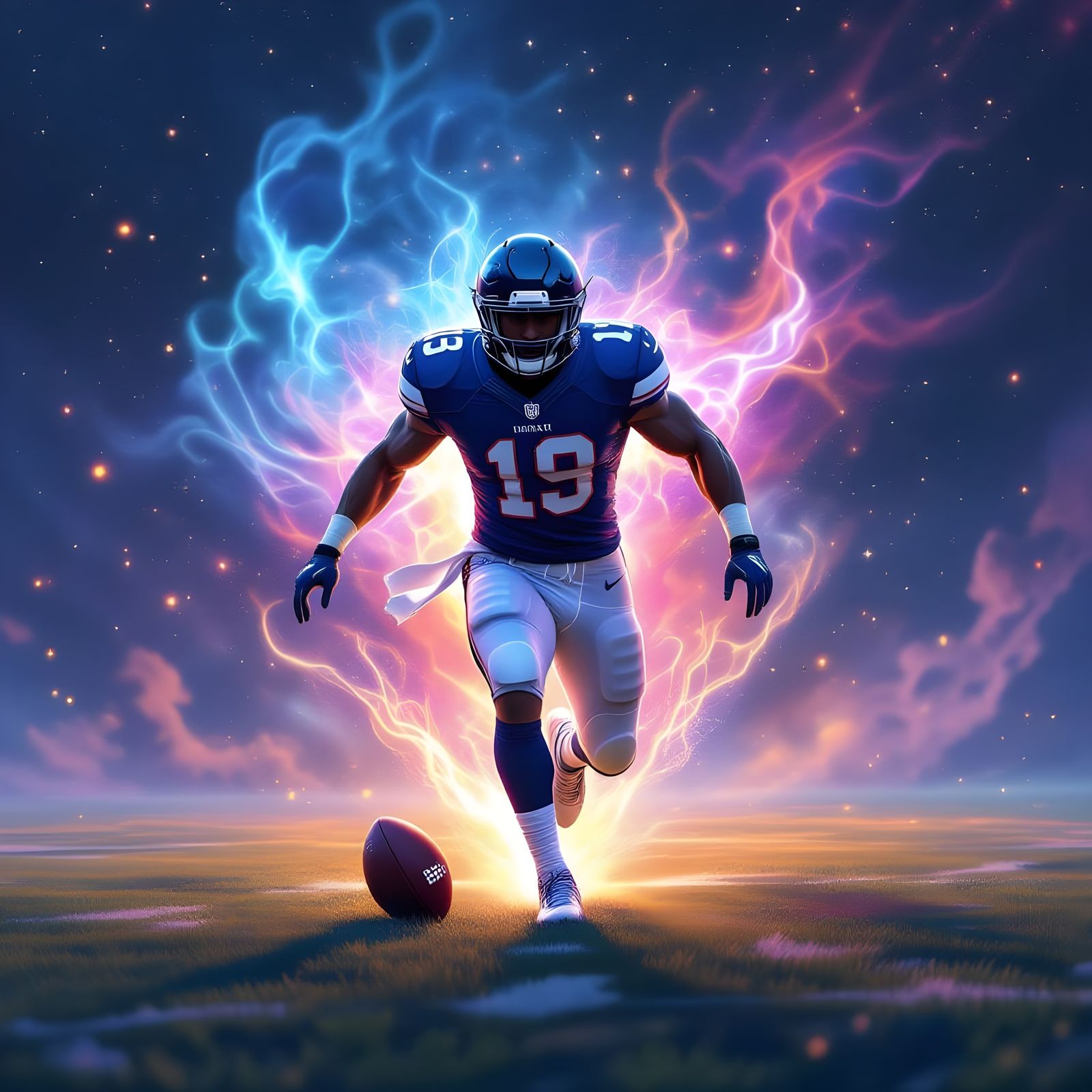 Astral Football Player in Cosmic Digital Painting Style