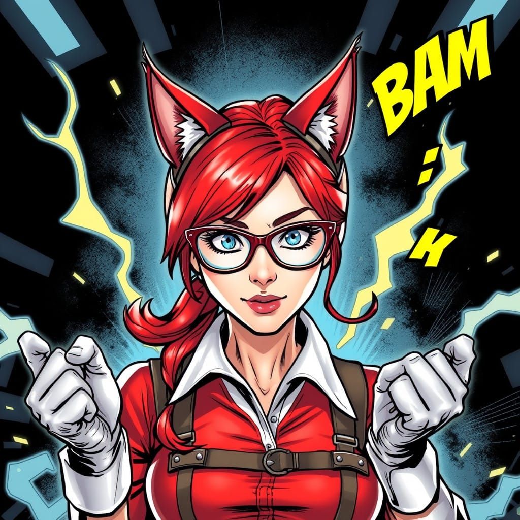 Steampunk Superhero Cat Ears Engineer in Action