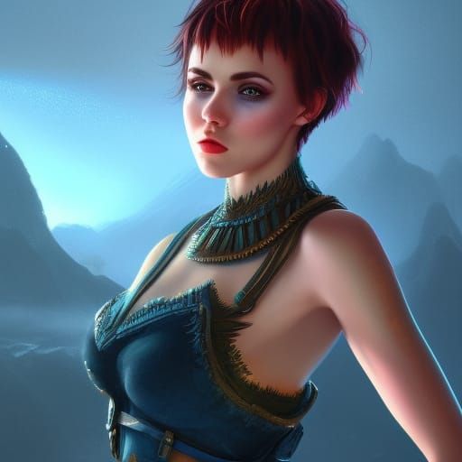 Fantasy Woman with Blue Eyes, Detailed Matte Painting