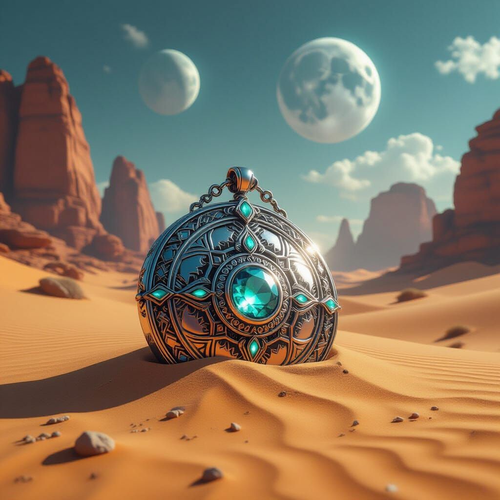 Alien Desert Locket in Hyperrealistic Style