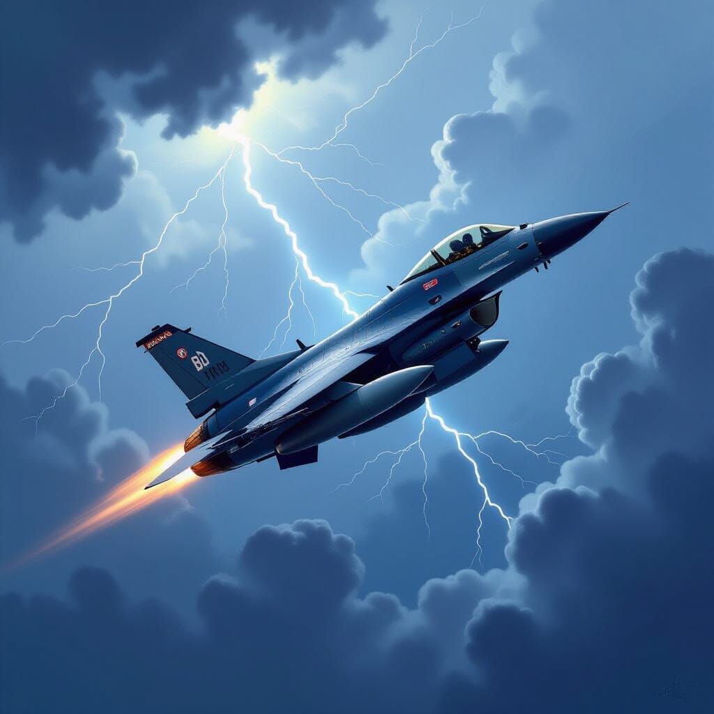 B2 Fighter Jet Soaring Through Stormy Skies