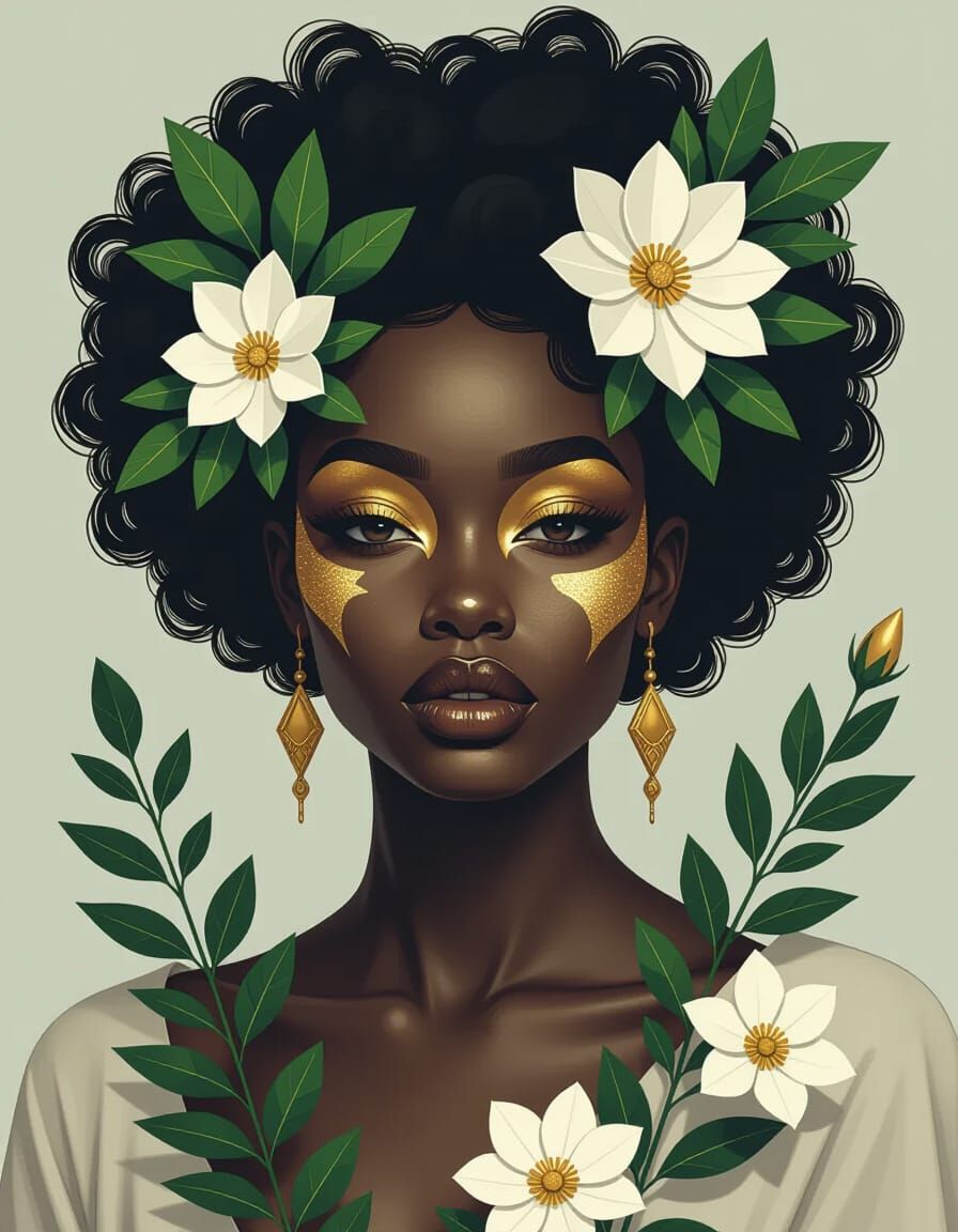 Afro-Futuristic Woman in Flowerpunk Aesthetic