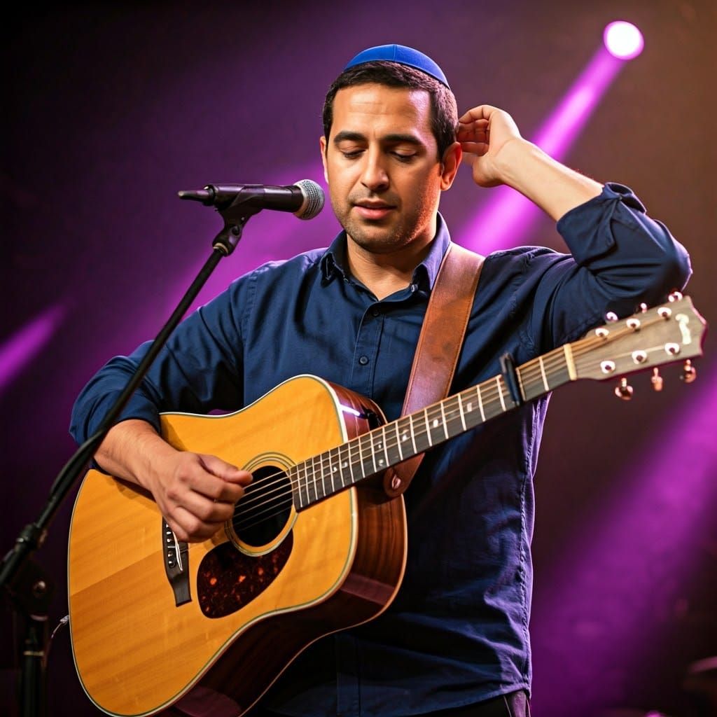 Man Singing and Playing Guitar on Stage