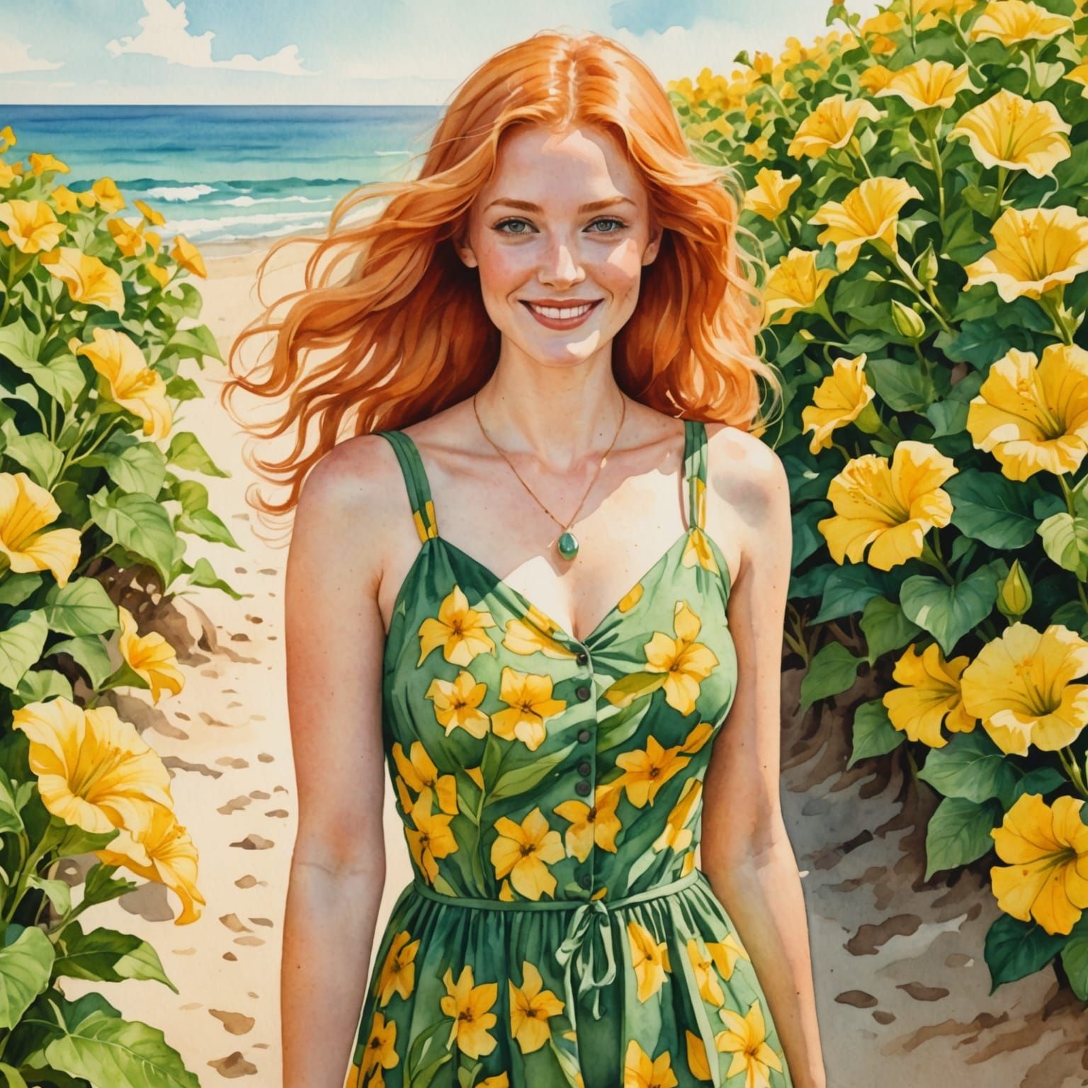 Woman in Sundress Posing at Tropical Beach